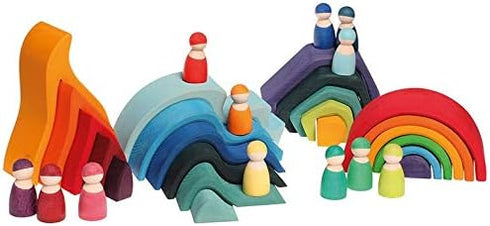 Rainbow '7 Friends' Set of Wooden Sorting & Matching Peg Dolls with Round Tray