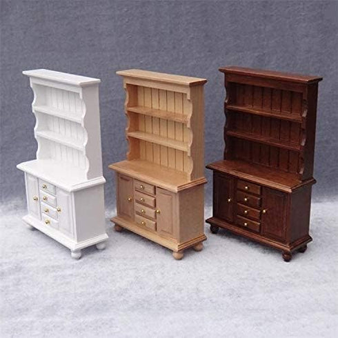 1:12 1:12 Scale Miniature Cupboard Bookshelf Classic Wooden Mini Storage Hutch Kitchen Dollhouse Bookshelf Wood Cabinet