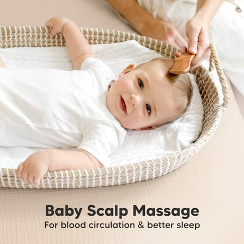 Set Keababies Baby Hair Brush and Comb and Baby Washcloths - Wooden Brush with Soft Goat Bristle - Towels
