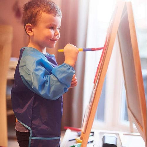Kids Art Smocks 4 Pack - Waterproof Painting Apron with Long Sleeve and 3 Pockets for Age 3-8 Years