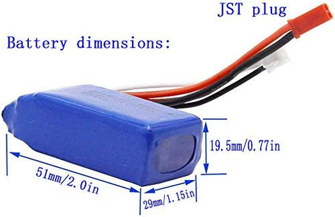 Blomiky 2 Pack 8.14Wh 7.4V 1100mAh Li-ion-Po Battery with JST Plug for Wltoys RC Truck Cars