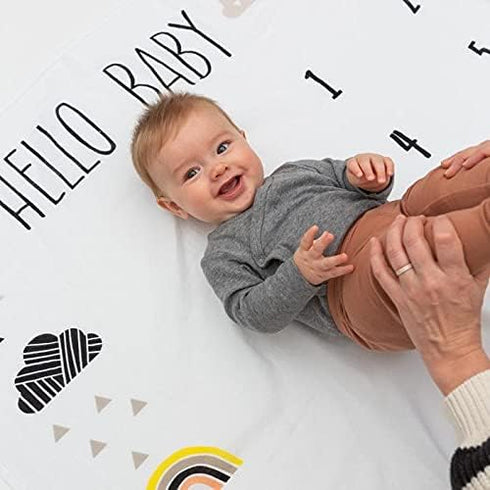 1-12 47" 47" Pondering Pine Organic Baby Monthly Milestone Blanket for Boy or Girl with Month Marker - Elephant