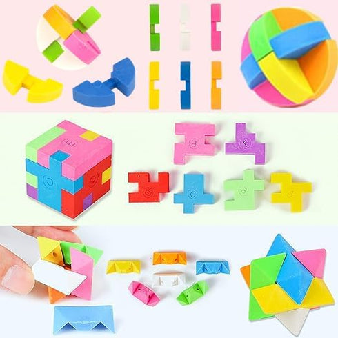 PROLOSO 15 Pcs Puzzle Cube Pencil Erasers, Kids Party Favors, Classroom Student Prizes, Brain Teasers