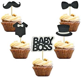 30 PCS BABY BOSS Cupcake Toppers, Glitter Kids Birthday Party Supplies Decorations, Baby Shower Party Supplies