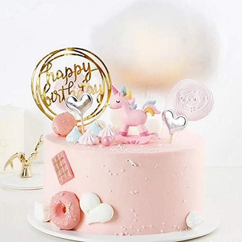 6-Pack Gold Cake Topper Set - Double-Sided Glitter Acrylic Happy Birthday Cupcake Toppers for Decorations