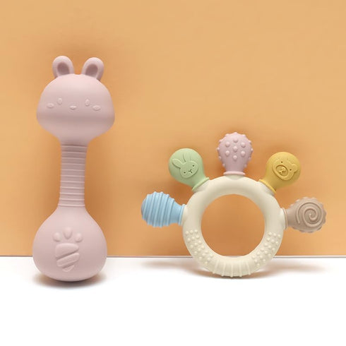 Set, 3-24 Baby Teether and Rattle Toy BPA-Free, Food-Grade Silicone, Easy-Grip Teething Rattle for Babies, Soothing