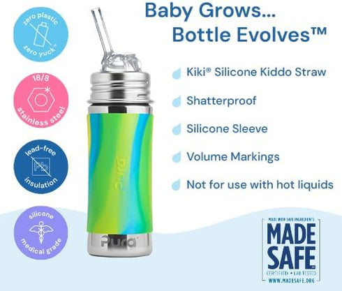 Pura Aqua Swirl Toddler Straw Bottle - Stainless Steel & Plastic Free