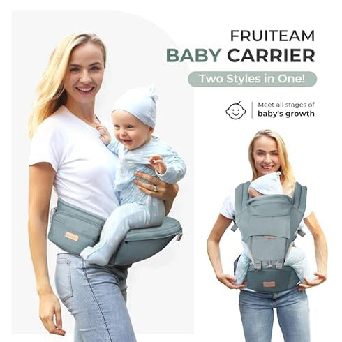 6-in-1 FRUITEAM Baby Carrier with Waist Stool/Hip Seat for Breastfeeding, One Size Fits All - Adapt to Newborn, Infant