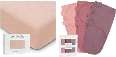 Muslin Fitted Sheet and Swaddle Blankets Bundled by Comfy Cubs
