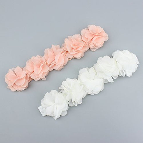 Baby Toddler Elastic Chiffon Flower Headbands, Princess Girls Hand Sewing Beads Flower Headwear (QJ11 White Pink)
