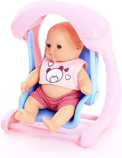 6 Set 5 Inch 3-6 PowerTRC of Mini Baby Girl Toy Dolls Collection with High Chair, Cradle, Walker, Swing, Bathtub