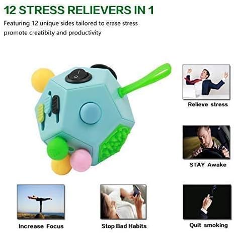 WCZCBOYA 12 Sided Finger Cube Toys, Fidget Toys Relief Stress, Autism and Anxiety Depression for Kids Adults (Blue