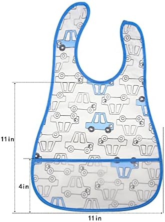 Baby Bib Waterproof with Snaps for Infants and Toddlers - 4pcs Food Catcher Bibs (Car, Puppy, Bear)