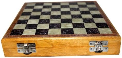 StonKraft 8" X 8" Chess Board with Wooden Base & Stone Inlaid Game Set