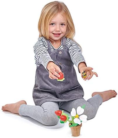 3+ Tender Leaf Toys - Strawberry Flower Pot - Indoor Garden Pretend Play with Magnetic Bumblebee, Removable Leaves