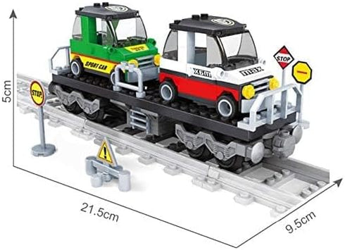 Set, 186 General Jims Railway Flatbed Train Car with Cars Building Block Pieces, Brick Built Cargo Rail Transport