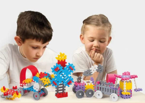 Mario-Inex Mini Waffle Block Construction Playset Toy for Kids - 70 Interlocking Rainbow Puzzle Pieces