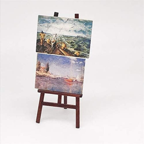 Dollhouse Miniature Wooden Easel Oil Painting Set with Palette and Watercolor Box - 1/12 Dollhouse Decoration