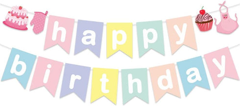 Baking Theme Macaroon Color Happy Birthday Bunting Garland Banner for Little Bakers Kids Birthday Party Supplies