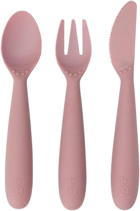 ezpz Happy Utensils for 24 Months+, BPA Free Toddler Fork, Spoon and Knife for Self-Feeding Development