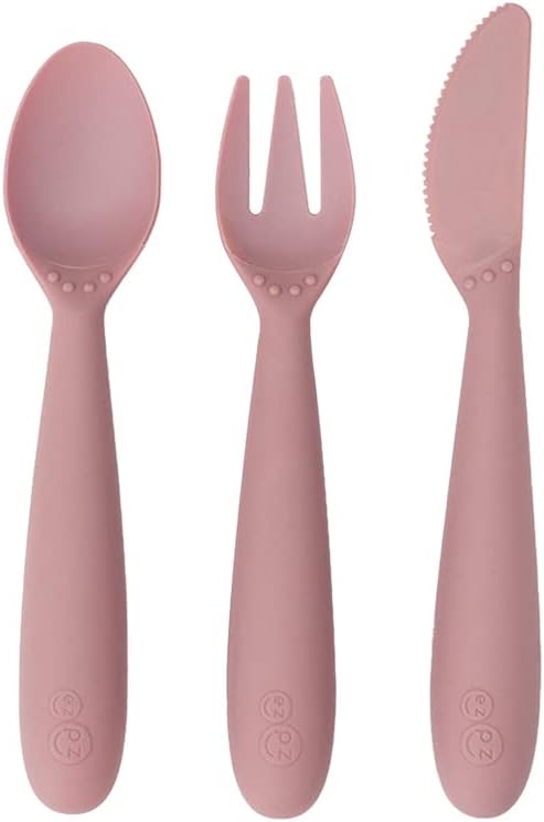 ezpz Happy Utensils for 24 Months+, BPA Free Toddler Fork, Spoon and Knife for Self-Feeding Development