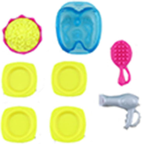 Mattel Replacement Barbie Size Accessories - Foot Bath, Hair Brush, Dryer, Popcorn Bowl, and Plates for Malibu Dollhouse
