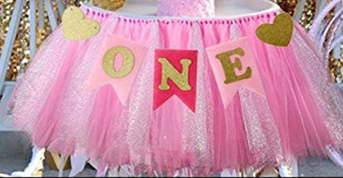 Alemon 1st Birthday Girl Baby Tutu for High Chair Decoration and "ONE" Pennant Happy Birthday for Highchair