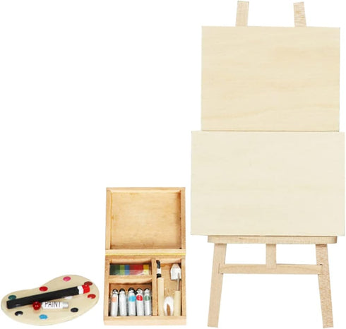 jojofuny Doll House Accessory Painting Tool Set, Wooden Easel Dollhouse Furniture Decoration