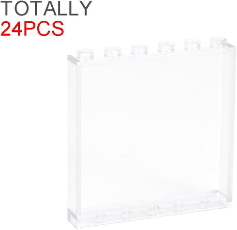 Clear Transparent Flat Plates Bricks, 24 Pieces 1x6x5 Classic Window Bulk Building Blocks Accessories