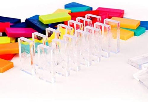 100pcs Bulk Dominoes Plastic Bulk Building and Stacking and Chain Reaction Toppling STEAM Toy Blocks for Kids (Clear)