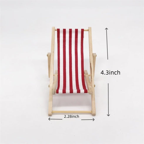 Mini Wooden Folding Beach Chair Dollhouse Decoration, Longue Deck Chair Craft Accessories