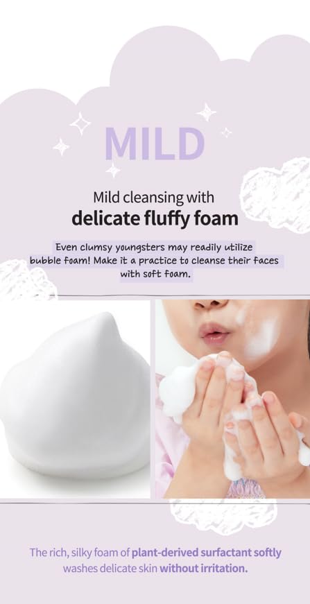 JUNG SAEM MOOL KIDS Mild Bubble Foam Facial & Body | pH Balanced Foaming Cleanser for Sensitive Young Skin |