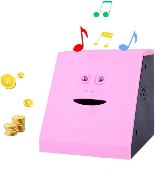 Novelty Coin Money Eating Musical Face Bank, Automatic Money Saving Piggy Bank for Kids (Pink Flat)