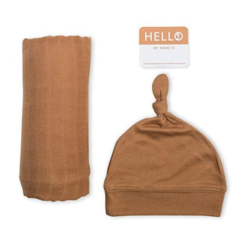 Set| 47in 47in| Lulujo Birth Announcement Hat & Swaddle Blanket Unisex Softest Bamboo Viscose Muslin Baby Swaddle
