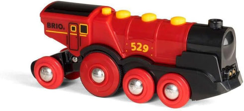 BRIO World 33592 Mighty Red Action Locomotive, Battery Operated Toy Train with Light and Sound Effects