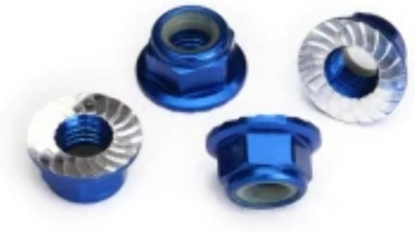 Traxxas 8447X Blue Serrated Aluminum 5mm Flanged Nylon Locking Nuts