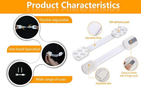 6 Pack Vmaisi Multi-Use Adhesive Straps - Childproofing Cabinet Latches for Drawers, Fridge, Toilet Seat (White)