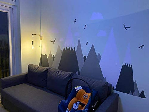 DXLING JW373 1-Grey) Gray Cream Mountains Wall Sticker Home Decor for Kids Room Nursery - Eagles Pine Trees Clouds