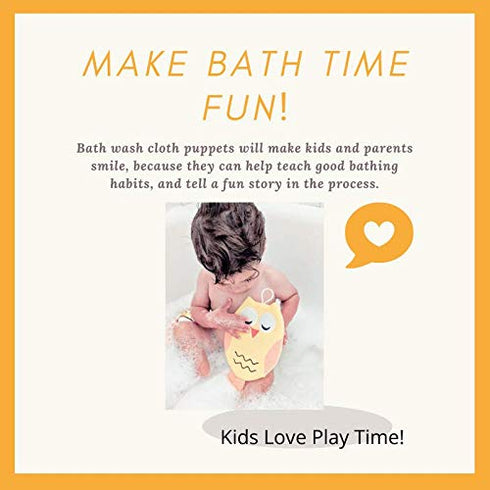 Ollie The Owl Wash Cloth, Animal Shape Cotton Mitt, Children Bath Brush, Bath Glove (Yellow Owl Bath Cloth)