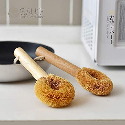 Wooden Cleaning Brush, Natural Coconut Fiber Bottle Washing Brush, Sturdy Eco-Friendly Pan Scrub Brush for Deep Cleaning