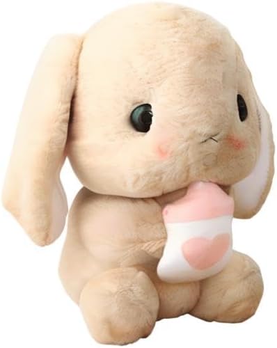 HOUPU Bottle,8.6in/22cm) Soft Toy - Sitting Lop Eared Rabbit, Easter White Rabbit Stuffed Bunny Animal with Carrot Soft