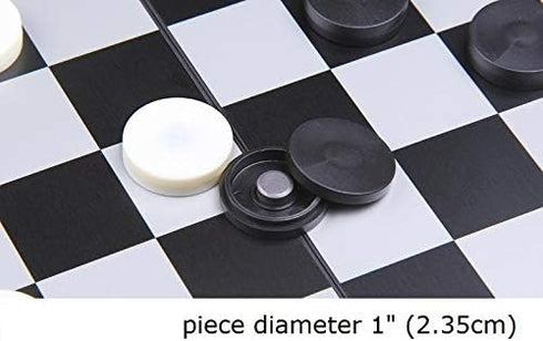 8x8 Checkers Draught Board Game - 64 Squares, 12 Black & 12 White Pieces, Extendable 9x9 Inch Board