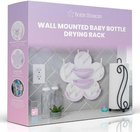 The Bottle Blossom - Wall Mounted Baby Bottle Drying Rack for Bottles, Cups, Sippy Cups,