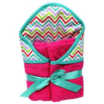 HOODED BABY TOWEL CHILD / BABY Hooded Towel Hot Pink Chevron