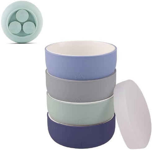 Elk and Friends Kids Porcelain Bowls with Silicone Suction Sleeves | Lids