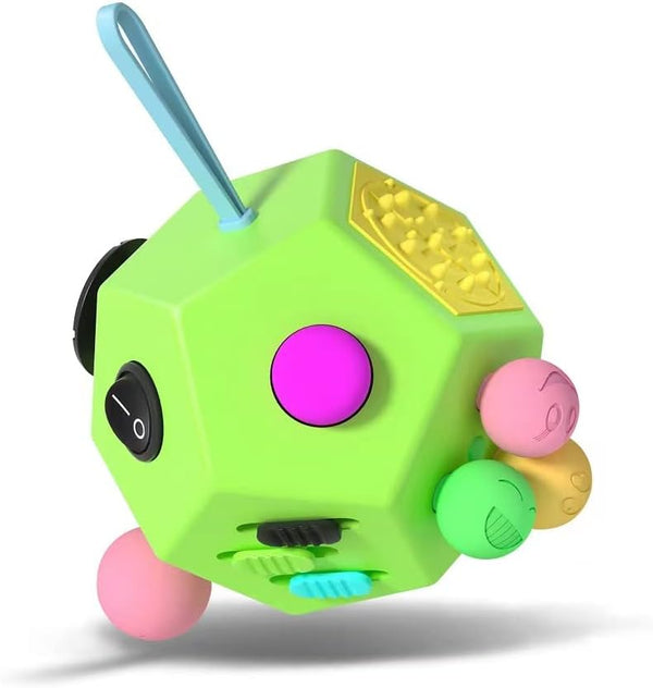 Fidget Dodecagon – 12-Side Fidget Cube for Stress Relief, Anxiety, Focus Travel Toy for Children and Adults (B1 Green)