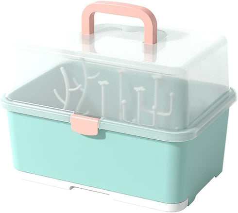 Baby Bottle Drying Rack - 1Pc Container with Cover and Easy-Carry Handle for Bottles and Cups
