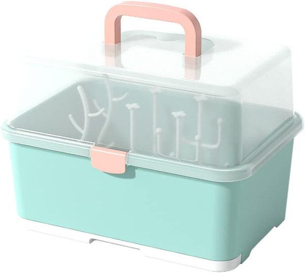 Baby Bottle Drying Rack - 1Pc Container with Cover and Easy-Carry Handle for Bottles and Cups