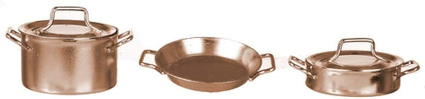 Dolls House Copper Saucepan Pans Pots Set Miniature Kitchen Cookware Accessory