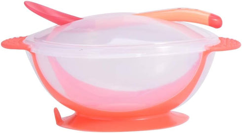 Slip Resistant Suction Bowls for Baby, Children Feeding Bowls with Sensing Spoon Cover for Home (Pink)